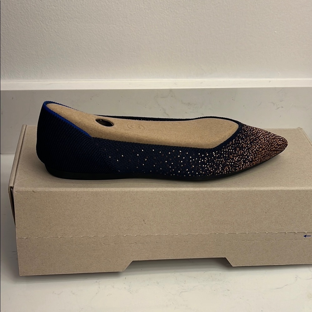 Rothy's Midnight Metallic Navy & Rose Gold The Points Flats